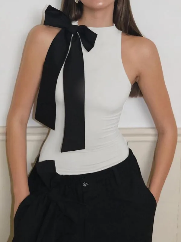Bow Decorated Sleeveless Bodysuit sold by COMMENSE