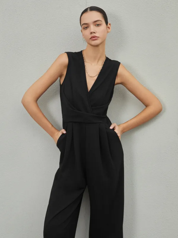 Casual Plain Deep V Neck Jumpsuit sold by COMMENSE