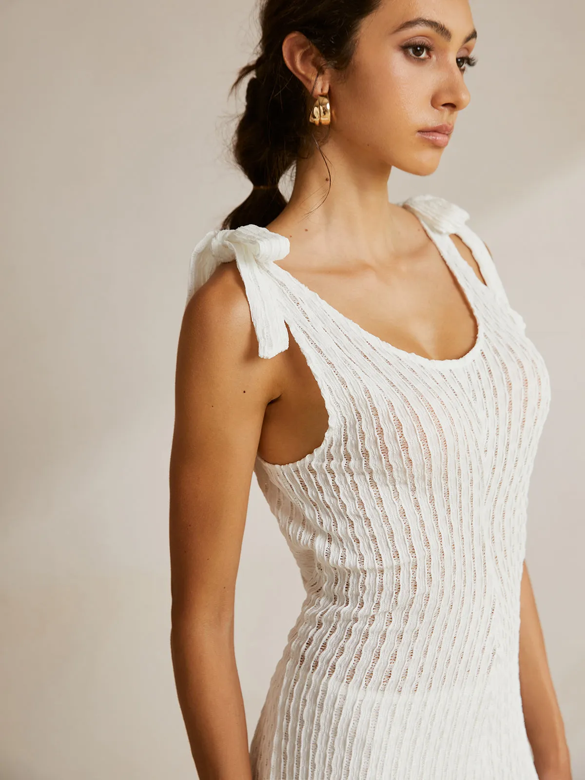 Tie Shoulder Slit Ribbed Long Dress sold by COMMENSE product image thumbnail 5