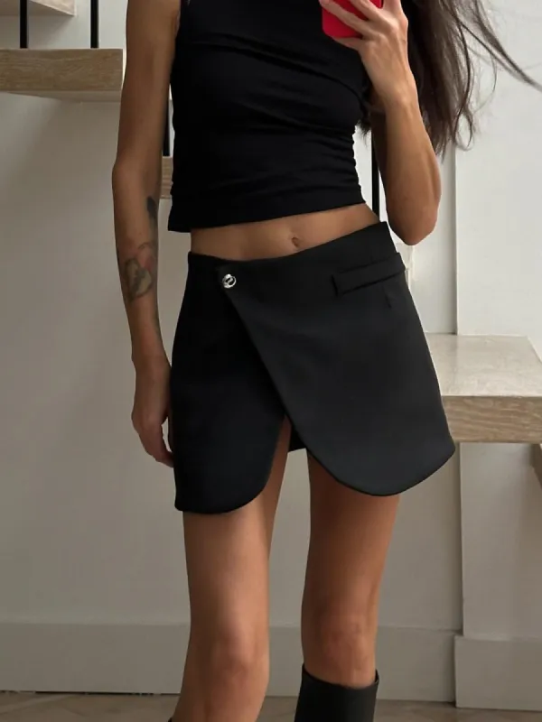 Button Criss Cross Mini Skirt sold by COMMENSE