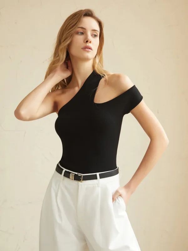 Solid Asymmetric Tank Top sold by COMMENSE