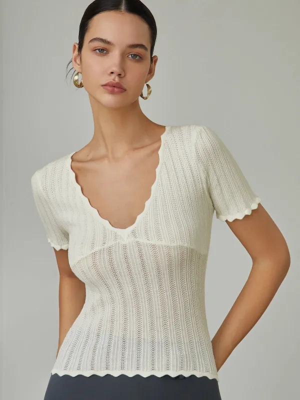Keep It Simple Scalloped Pointelle Top sold by COMMENSE