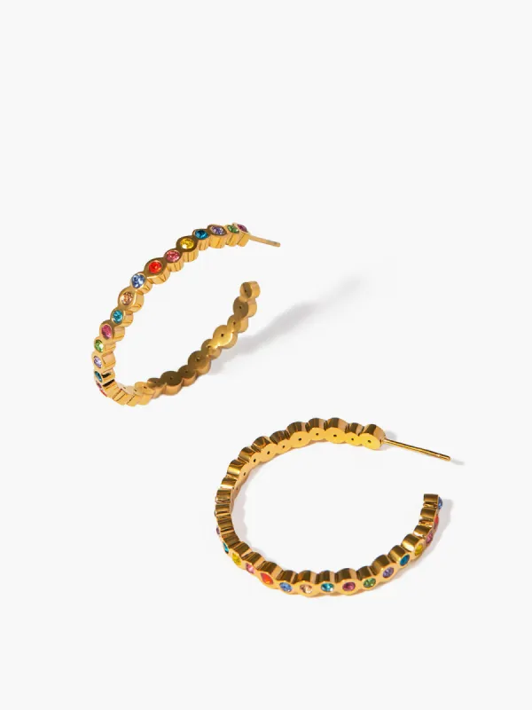 Golden Rainbow Hoop Earrings sold by COMMENSE