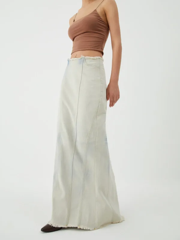 Cotton Minimalism Washed Denim Maxi Skirt sold by COMMENSE