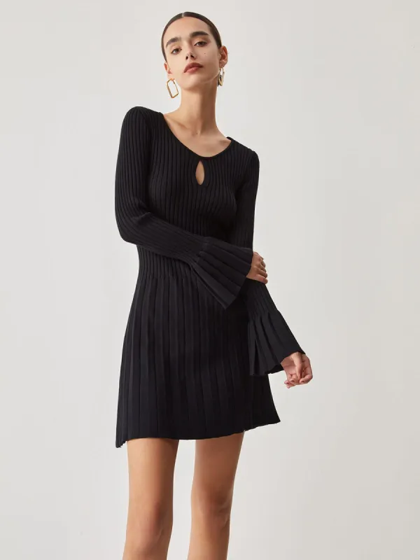 Keyhole Flare Sleeve Pleat Midi Sweater Dress sold by COMMENSE