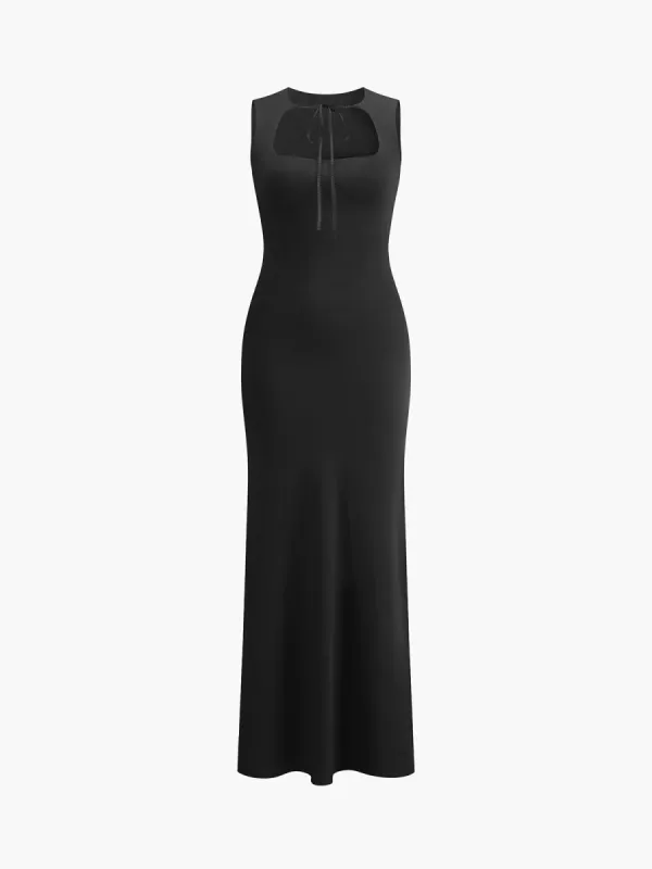 Low Cut Tie Front Slim Long Dress sold by COMMENSE