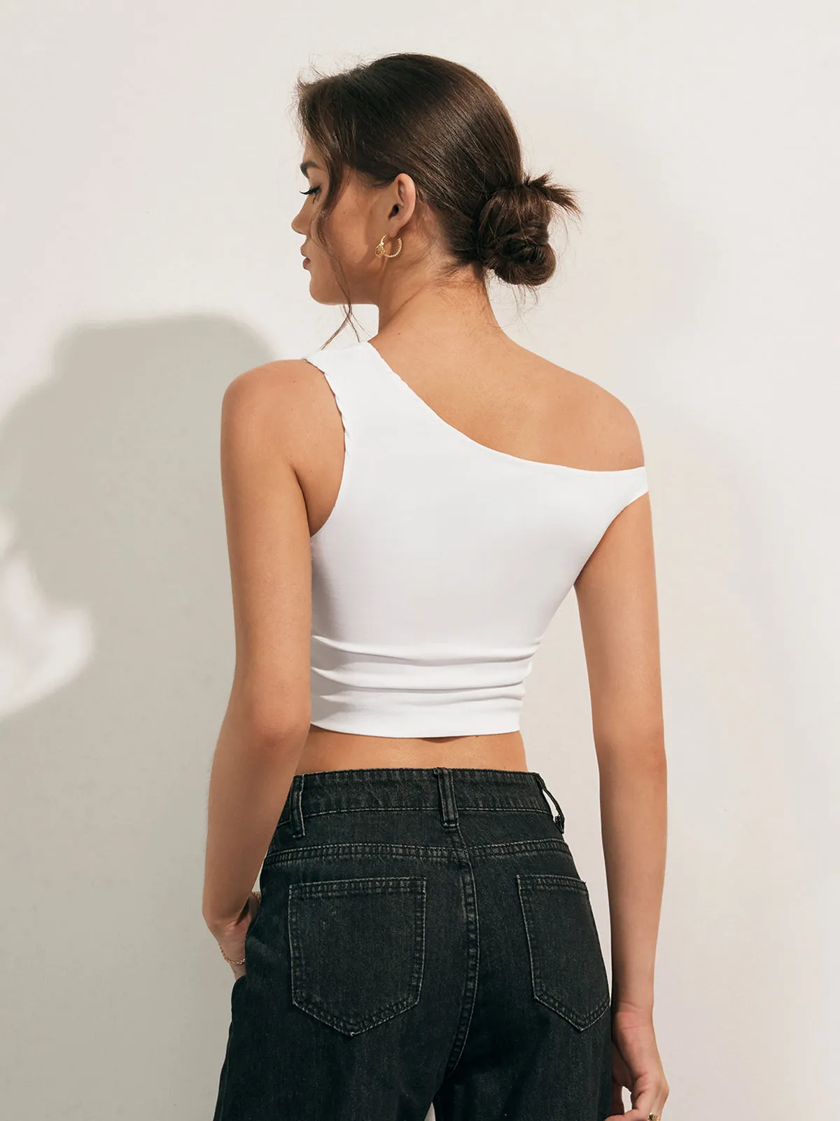 Asymmetrical Neck One Shoulder Off Tank Top sold by COMMENSE product image thumbnail 5