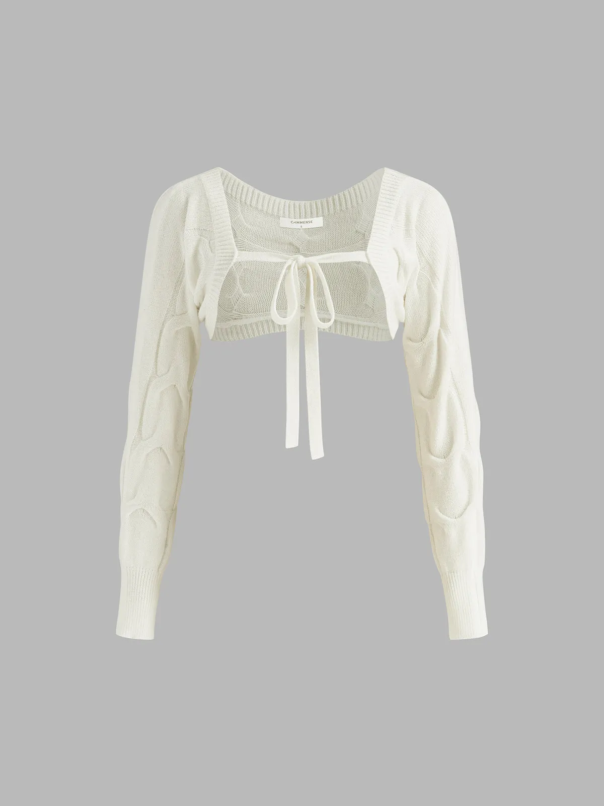 Plain Lace Up Shrug Knit Outwear sold by COMMENSE