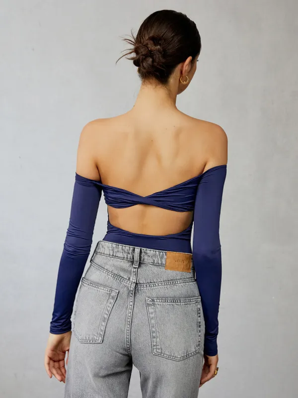 Off-Shoulder Backless Bodysuit sold by COMMENSE