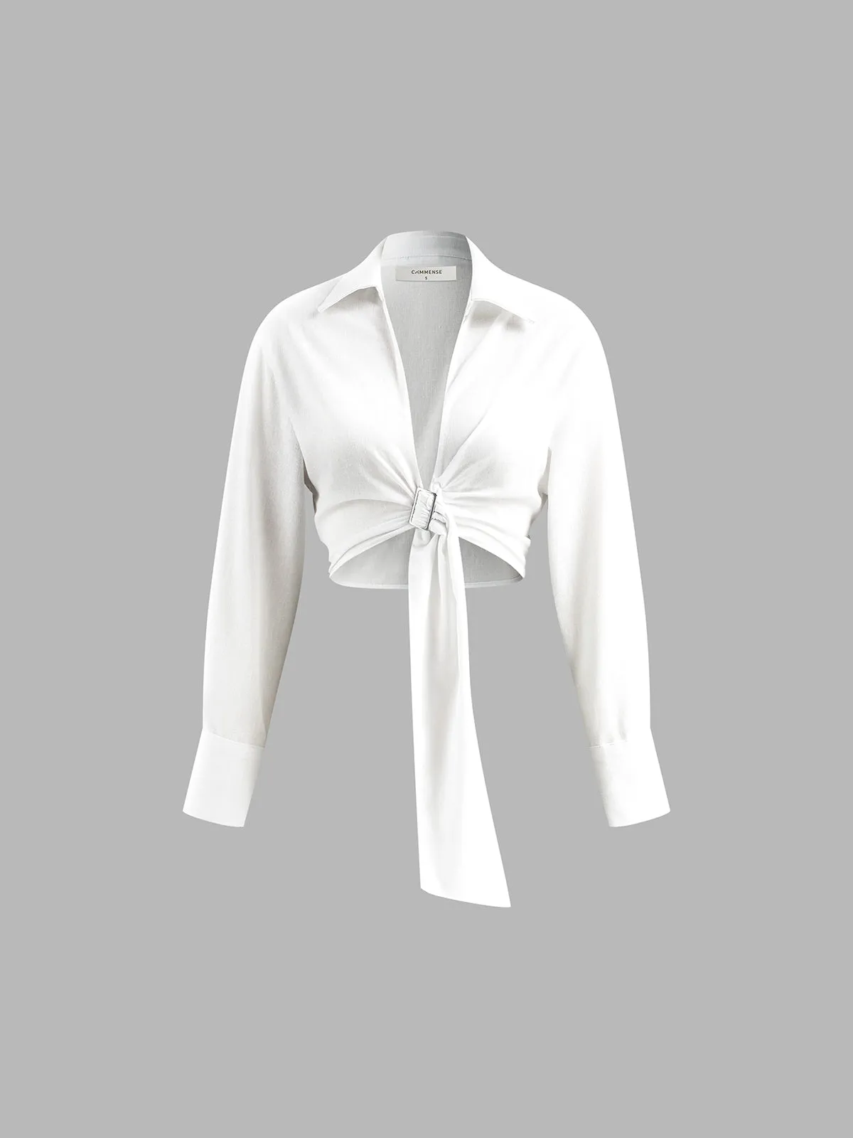 Long Sleeve Belted Crop Top sold by COMMENSE