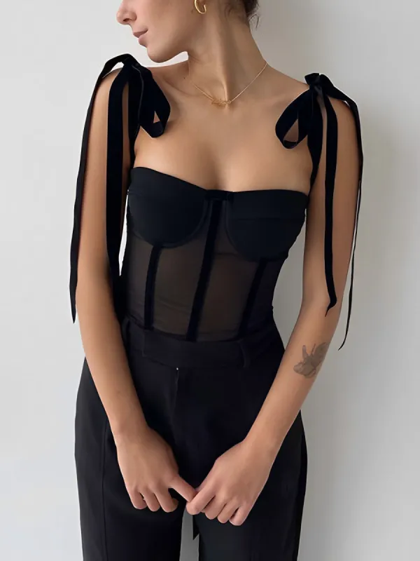 Tied Mesh Corset Crop Top sold by COMMENSE