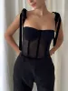 Tied Mesh Corset Crop Top sold by COMMENSE