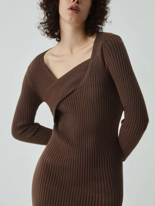 Asymmetric Wrap Long Sleeve Midi Sweater Dress sold by COMMENSE