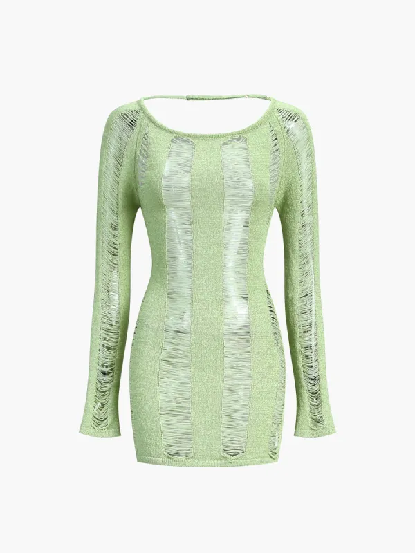 Matcha Open Knit Backless Short Dress sold by COMMENSE