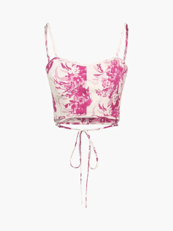 Majolica Floral Cup Detail Crop Top sold by COMMENSE