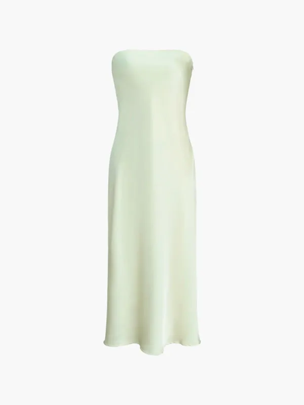 Matcha Satin Zippered Midi Tube Dress sold by COMMENSE