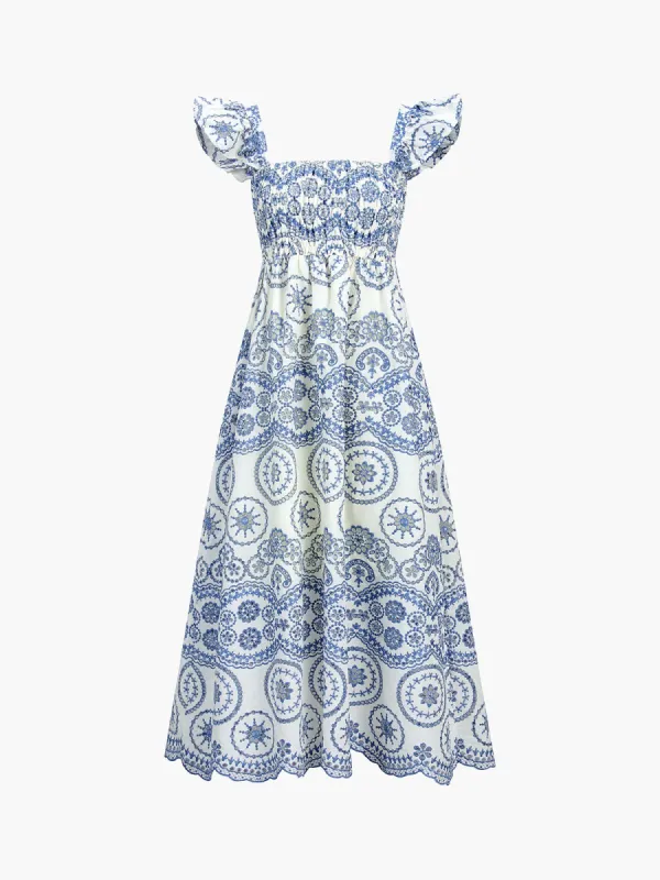 Embroidered Paisley Print Long Dress sold by COMMENSE