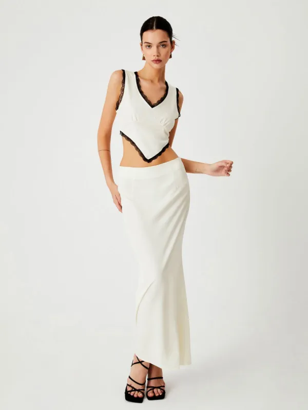 Contrast Lace Trim Two Piece Skirt Set sold by COMMENSE