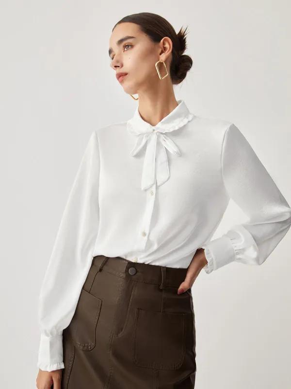 Tied Neckline Textured Long Sleeve Shirt sold by COMMENSE