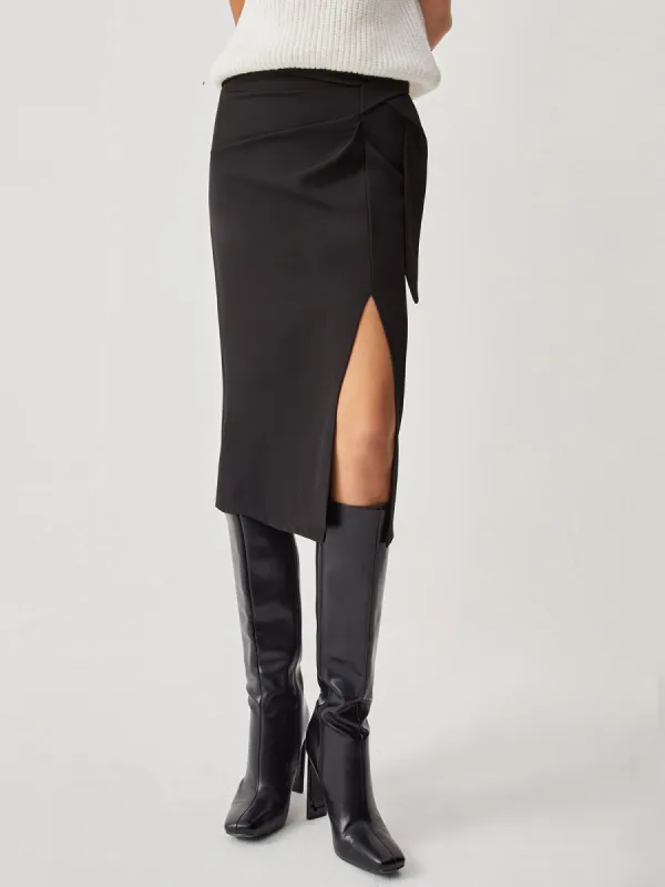 High Waist Slit Ruched Midi Skirt sold by COMMENSE