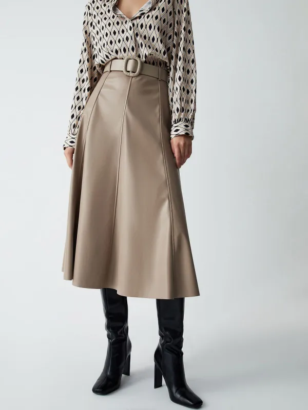 Effortless Belted Leather Maxi Skirt sold by COMMENSE