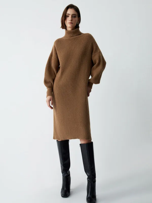 Terracotta Turtleneck Long Sleeve Midi Sweater Dress sold by COMMENSE