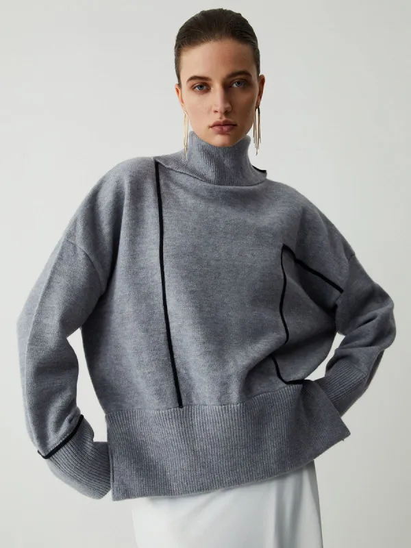 Contrast Piping Mockneck Sweater sold by COMMENSE