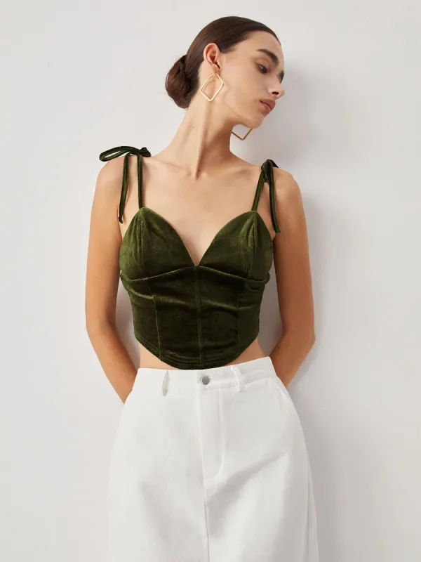 Velvet Tie Shoulder Sweetheart Corset Crop Top sold by COMMENSE