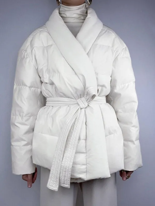 Lightweight Tie Front Quilted Puffer Coat sold by COMMENSE