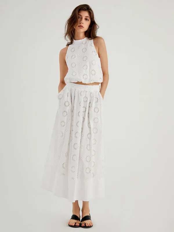 Sunflowers Eyelet Tank Top sold by COMMENSE