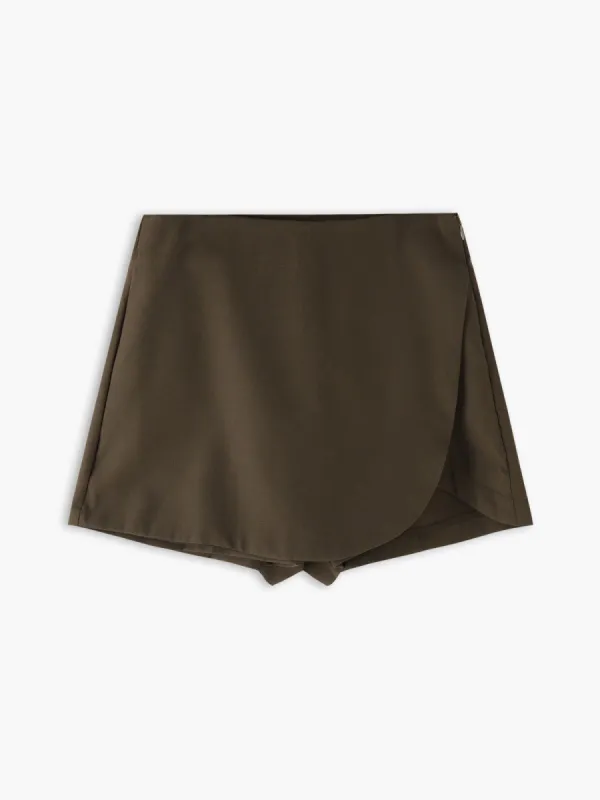 Asymmetric Layered Zippered Mini Skort sold by COMMENSE