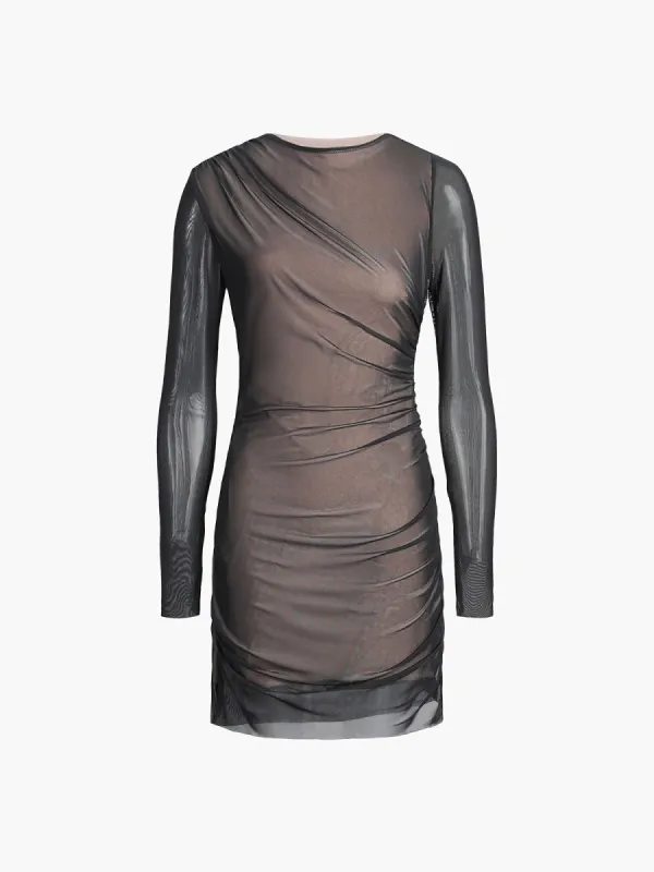 Mesh Long Sleeve Ruched Short Dress sold by COMMENSE
