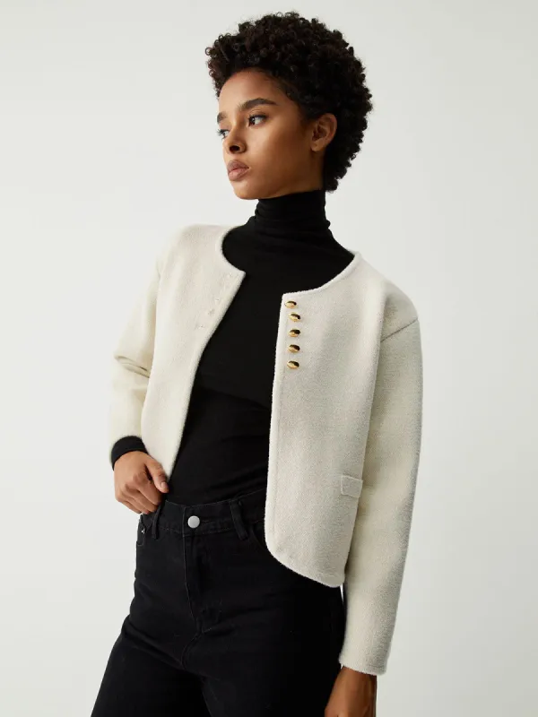 Cream Half Button Detail Cardigan sold by COMMENSE