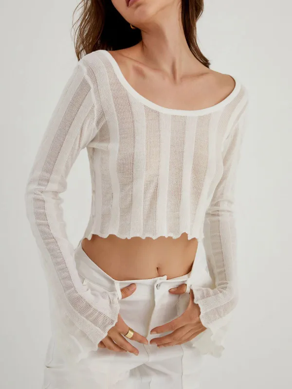 Isle Vibe Open Knit Lettuce Trim Cover Up Crop Top made by COMMENSE