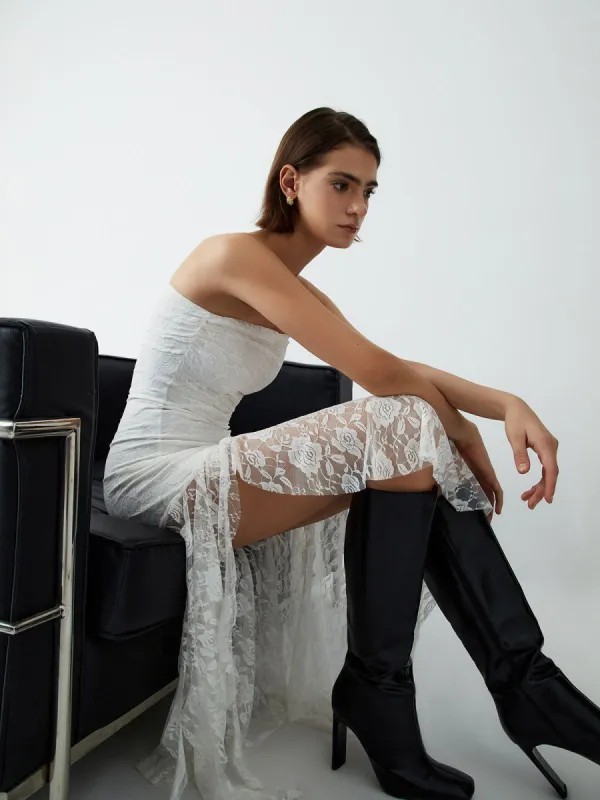 Patchwork Floral Lace Mesh Midi Tube Dress sold by COMMENSE