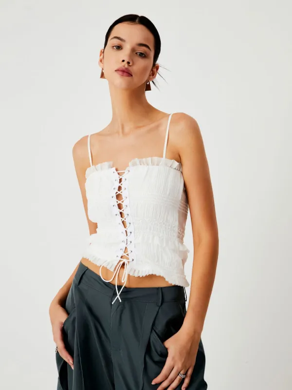 Sacred Dream Ruffle Tied Cami Top sold by COMMENSE