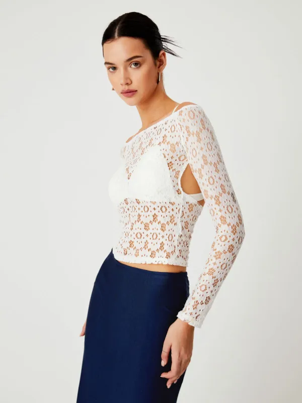 Floral Lace Cover Up Cutout Blouse sold by COMMENSE