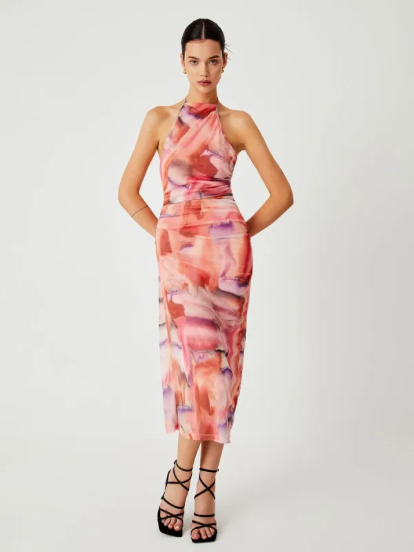 Lava Tie Dye Mesh Open Back Midi Dress sold by COMMENSE