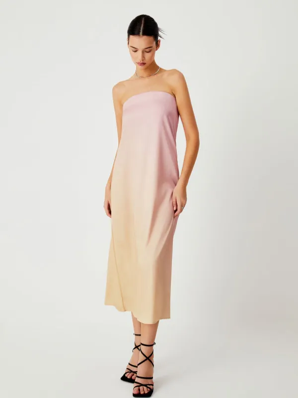 Daybreak Ombre Satin Midi Tube Dress sold by COMMENSE