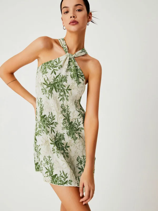 Greenfield Floral Halter Pleat Short Dress made by COMMENSE
