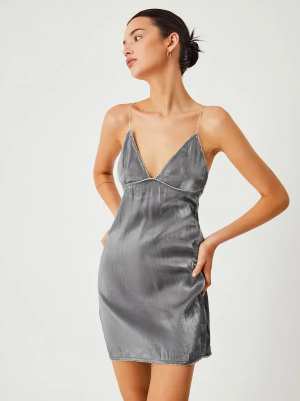 Nightly Dusk Diamante Open Back Short Dress sold by COMMENSE