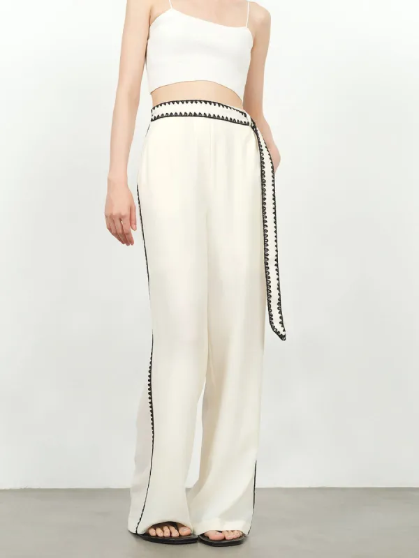 Embroidered Trim Wide Leg Dress Pants sold by COMMENSE