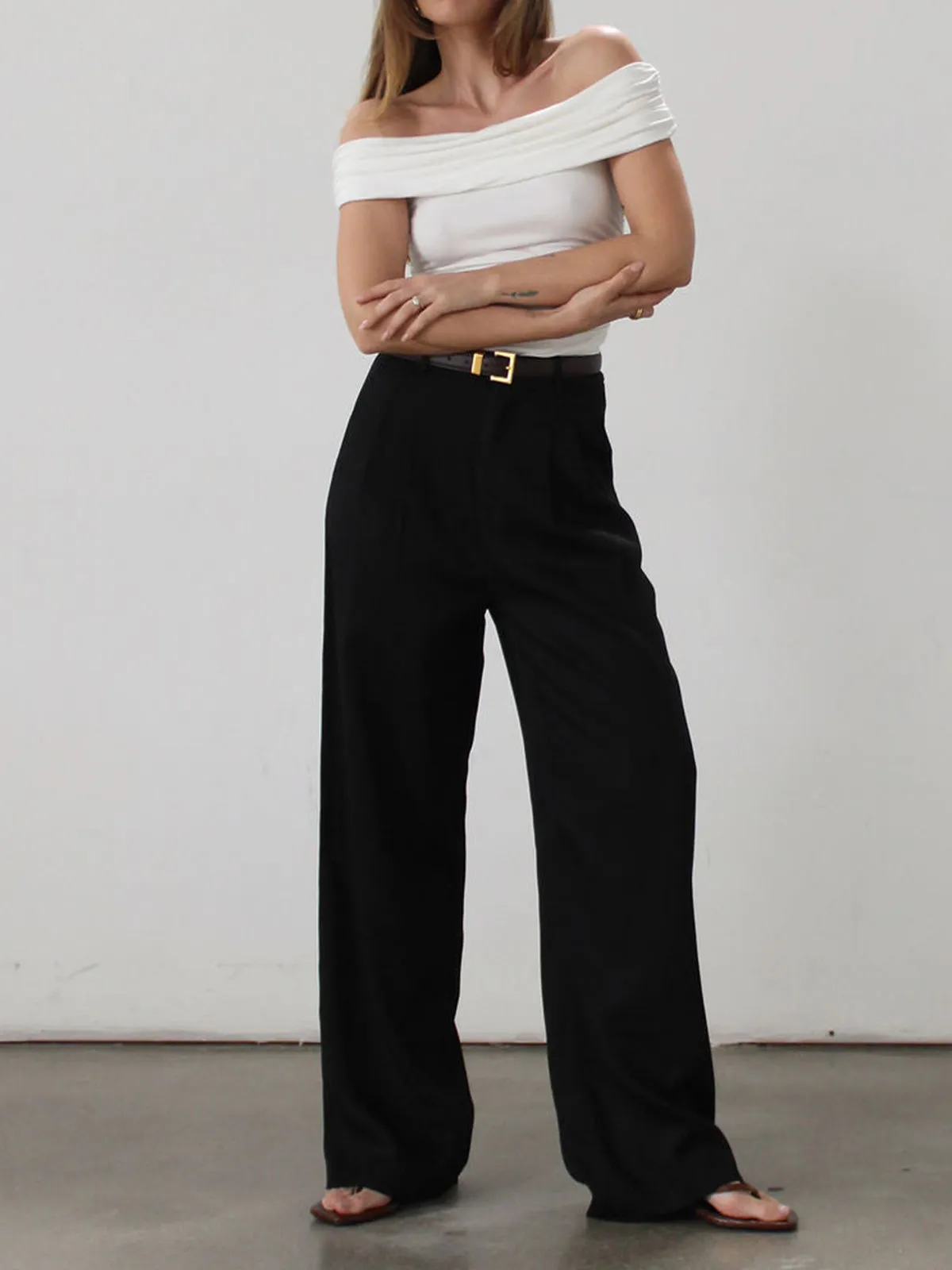 Solid Wide Leg Pants Without Belt sold by COMMENSE product image thumbnail 2