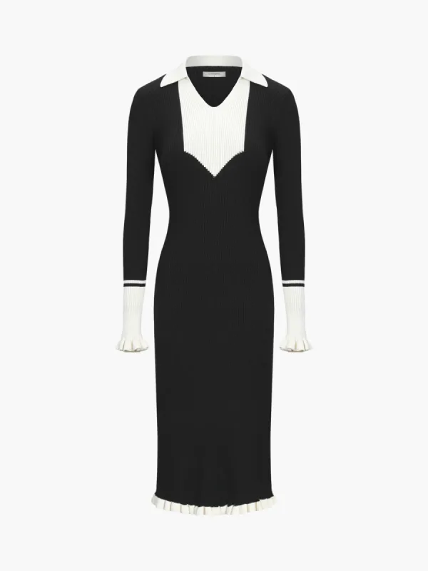 Ruffle Hem Two Tone Long Sleeve Midi Sweater Dress sold by COMMENSE