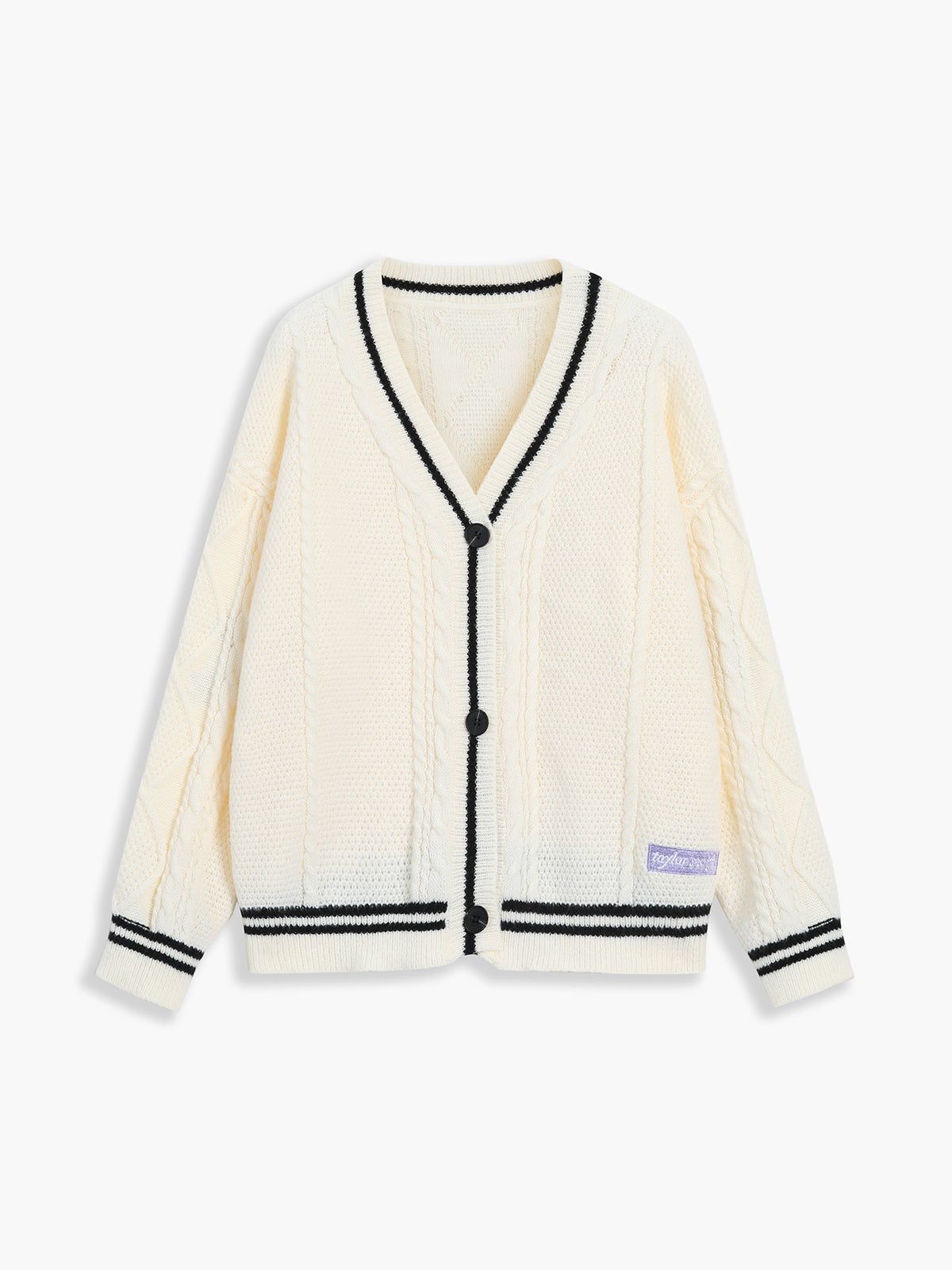 The New Way Contrast Trim Cable Knit Cardigan sold by COMMENSE