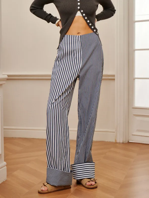 Cotton Contrast Binding Pinstripe Pants sold by COMMENSE