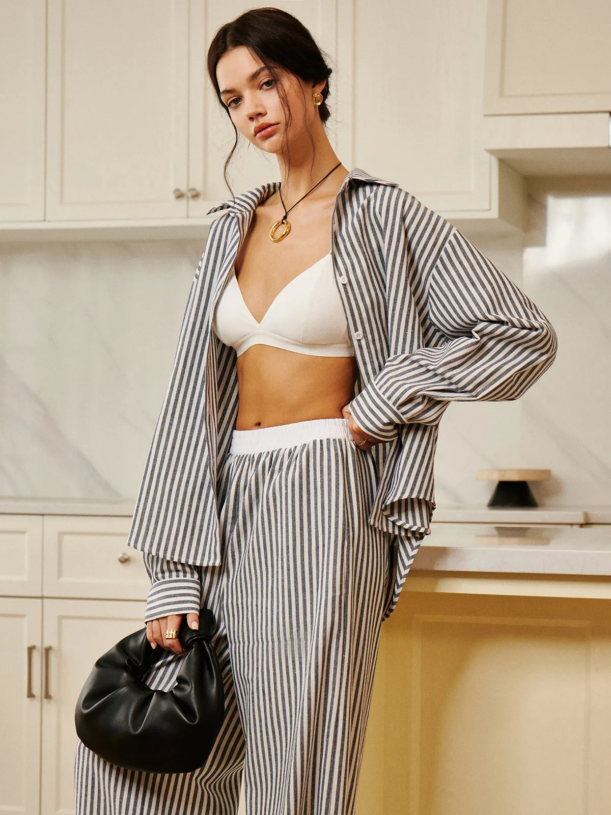 Cotton & Linen Pinstripe Loose Shirt sold by COMMENSE product image thumbnail 4