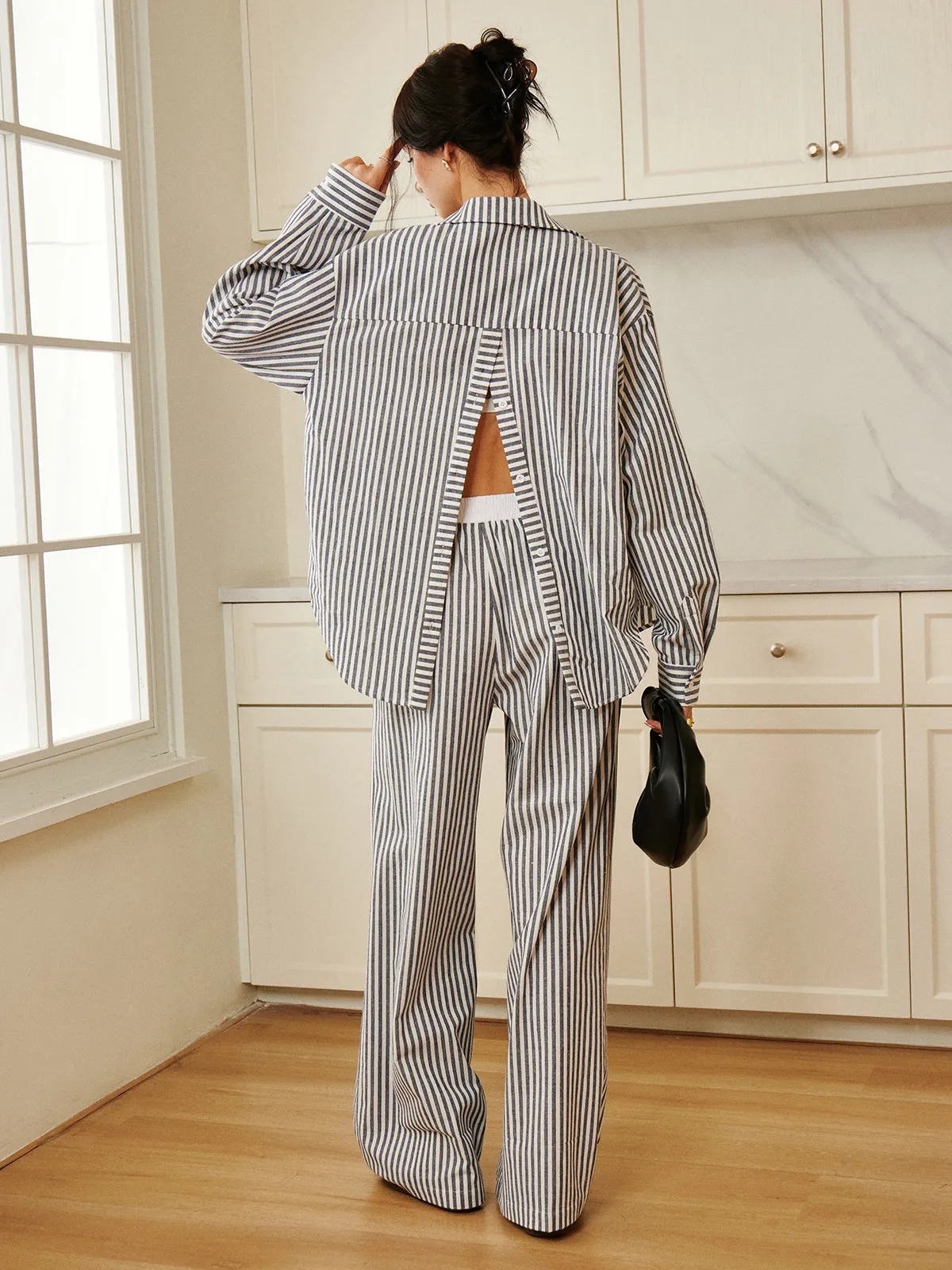 Cotton & Linen Pinstripe Loose Shirt sold by COMMENSE