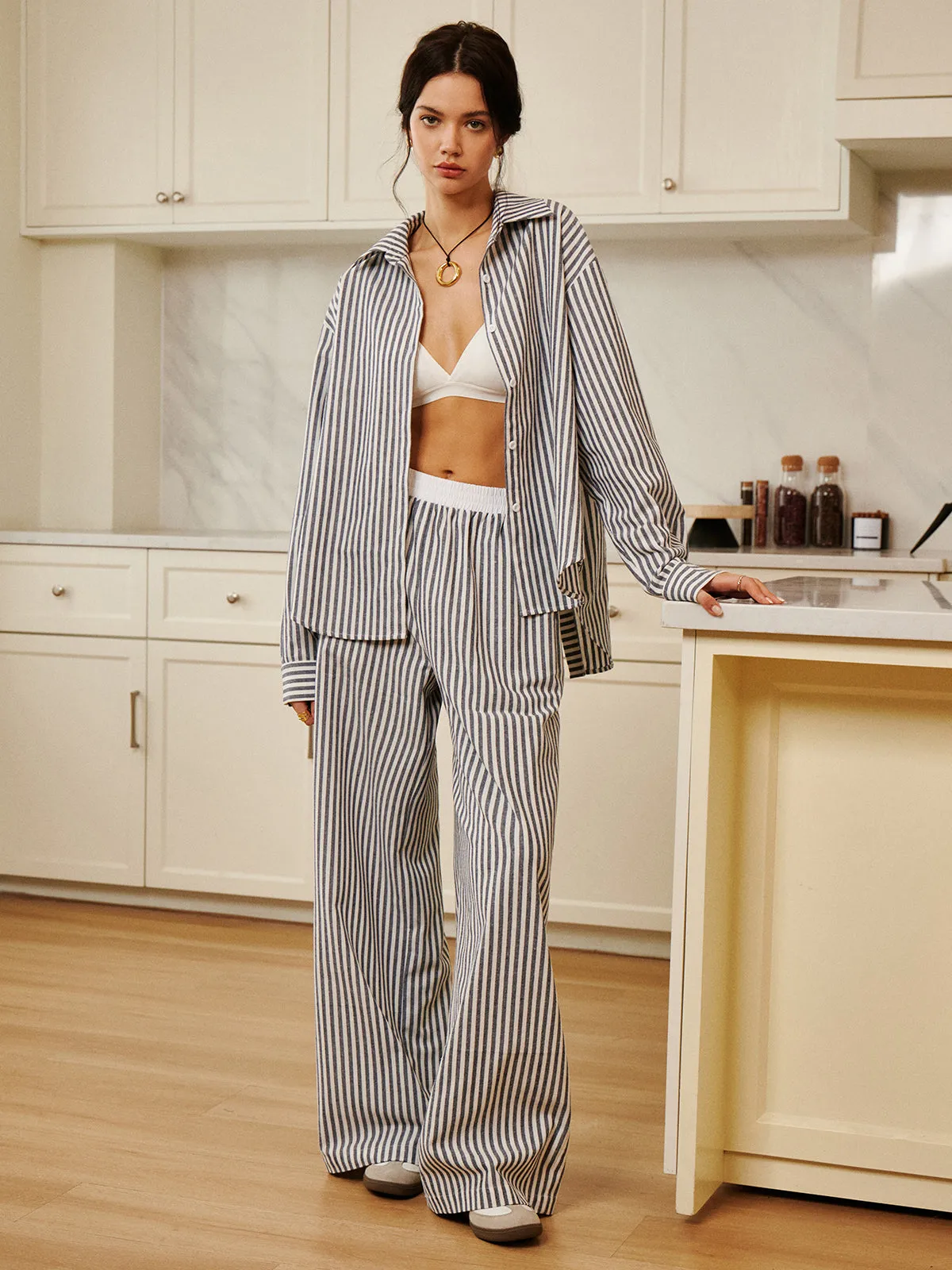 Cotton & Linen Pinstripe Loose Shirt sold by COMMENSE product image thumbnail 5