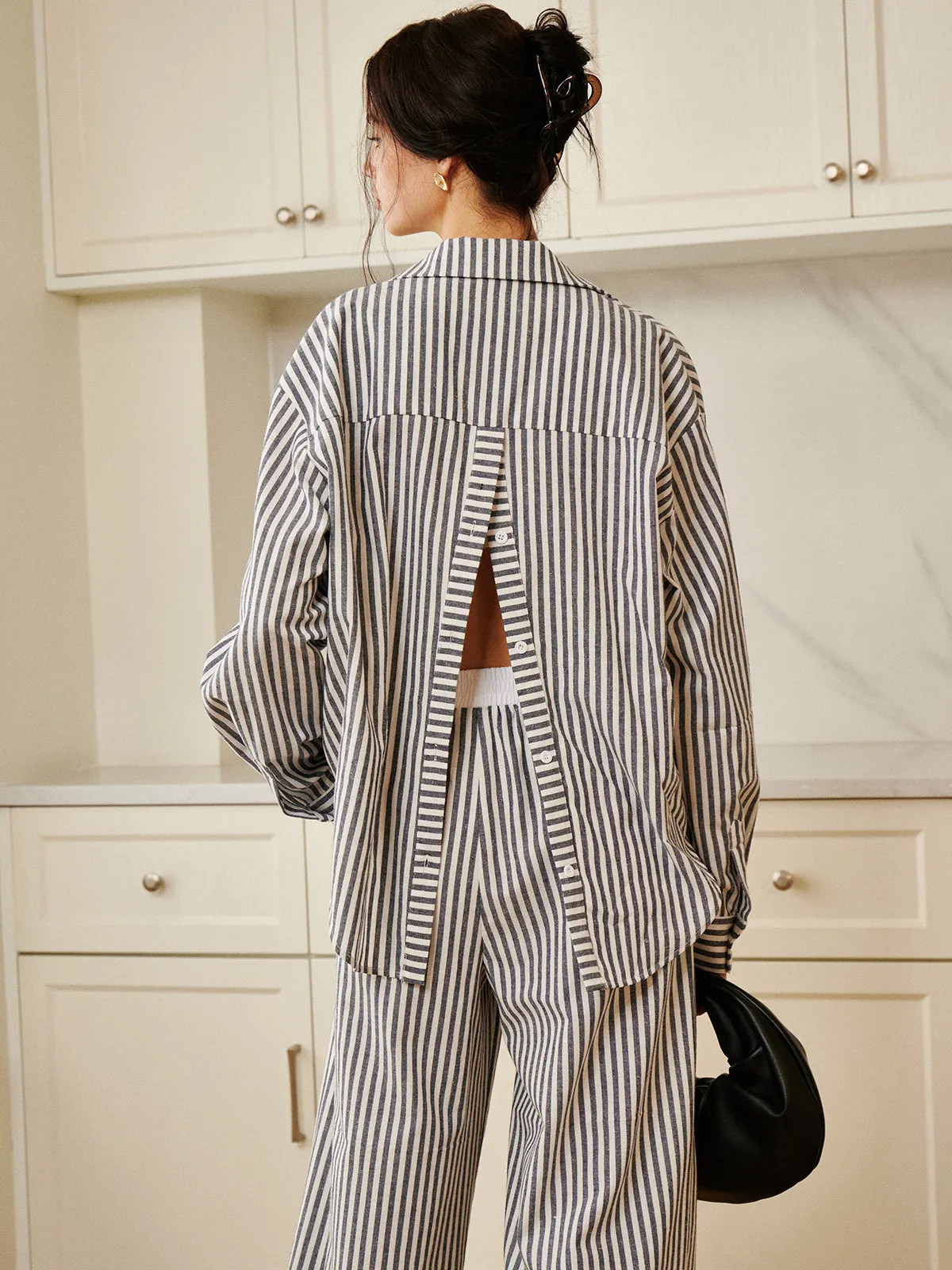 Cotton & Linen Pinstripe Loose Shirt sold by COMMENSE product image thumbnail 3